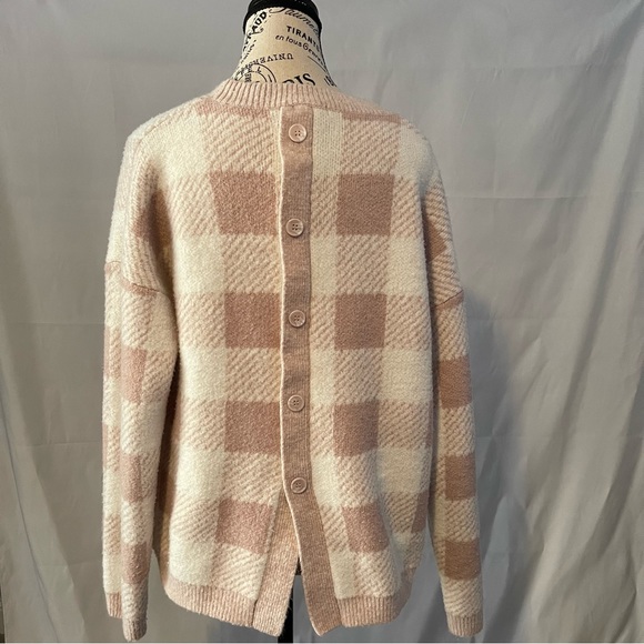 Verve Ami Women's Pink Buffalo Check Soft Button Back Long Sleeve Sweater XL - Picture 5 of 11